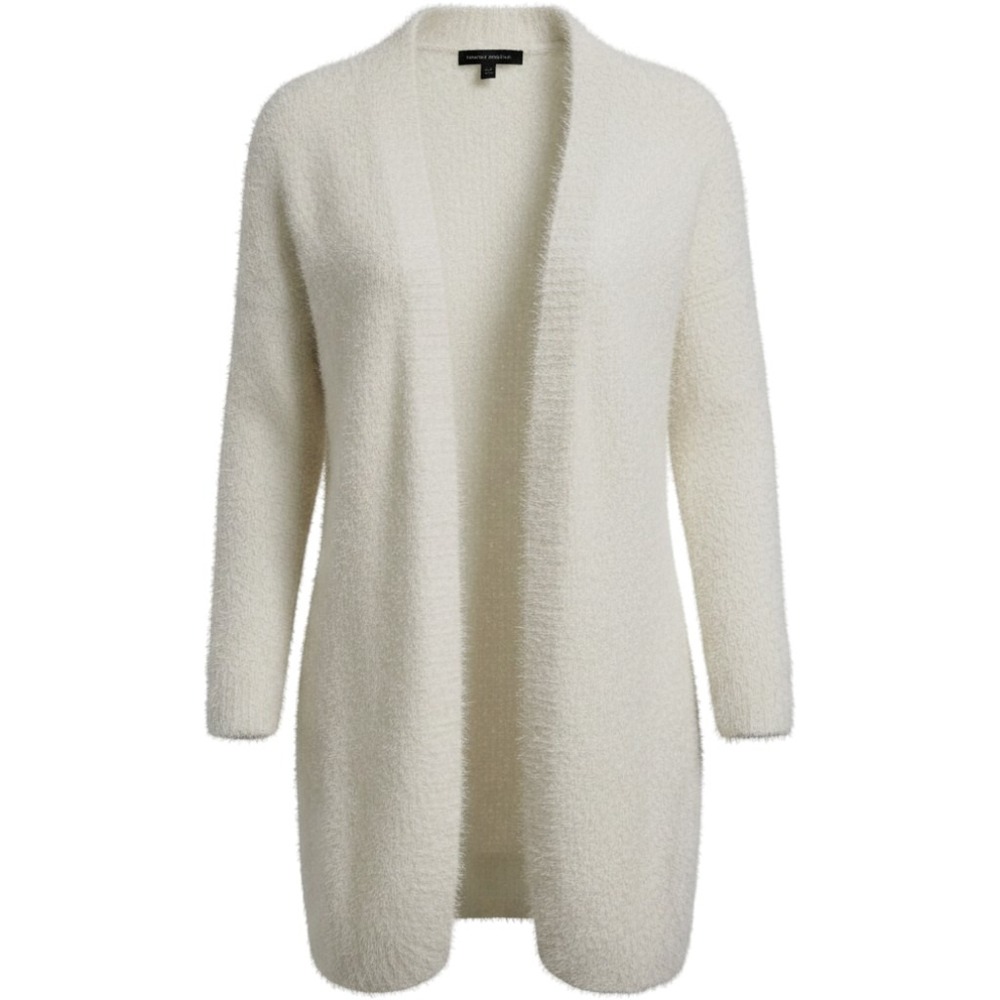 Banana Republic Cardigan Womens XS‎ Ivory Fuzzy Eyelash Open Front Long Sweater*